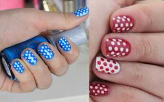 Оригинальный маникюр — ногти в горошек. Дизайн красных, черных, белых и розовых ногтей в горошек
