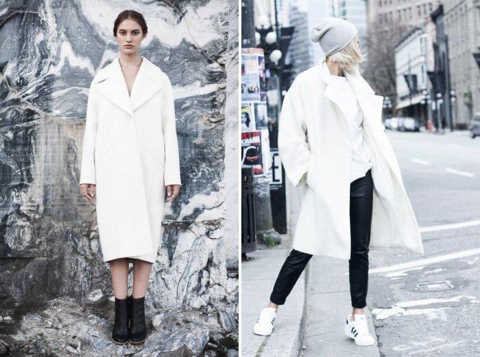 Белое пальто фасона оверсайз