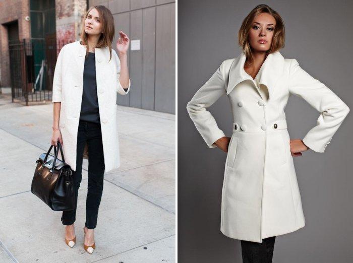 Белое пальто с классическими брюками