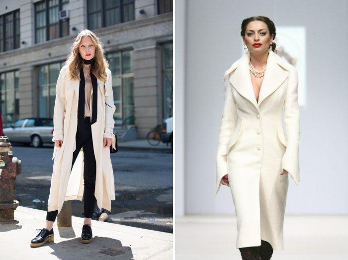 Белое пальто с накладными карманами