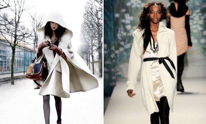 Белое пальто с пелериной