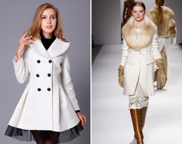 Белое пальто с пышной юбкой
