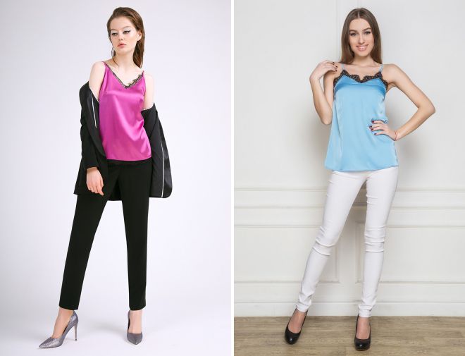 блузки на бретельках из шелка