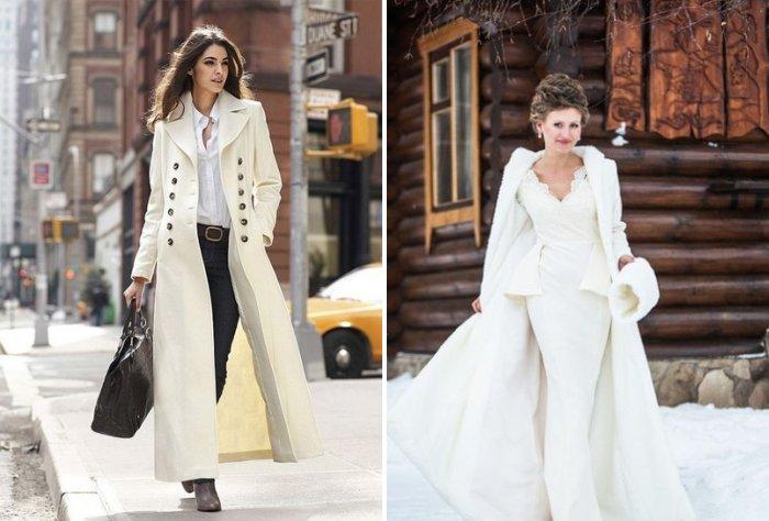 Длинное белое пальто в пол