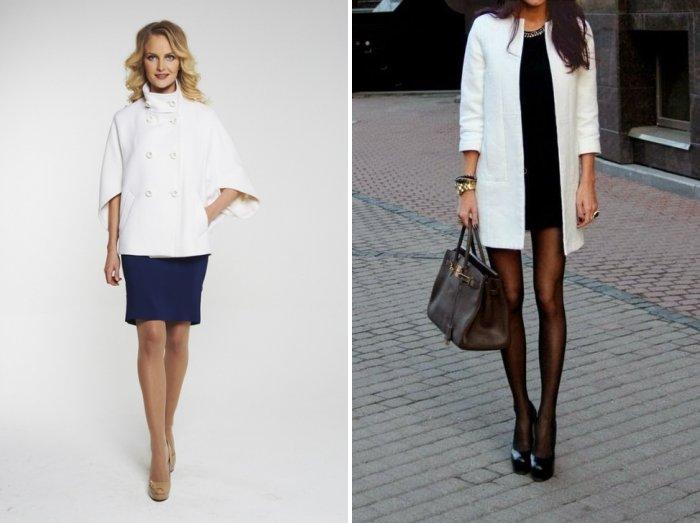 Прямое белое пальто с укороченными рукавами