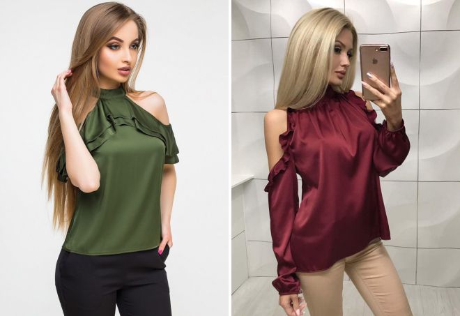 шелковая блузка с открытыми плечами