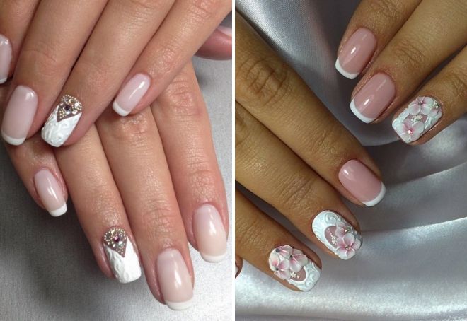 свадебный френч на квадратные ногти