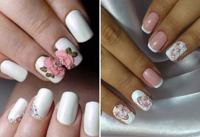 свадебный маникюр 2021 с лепкой