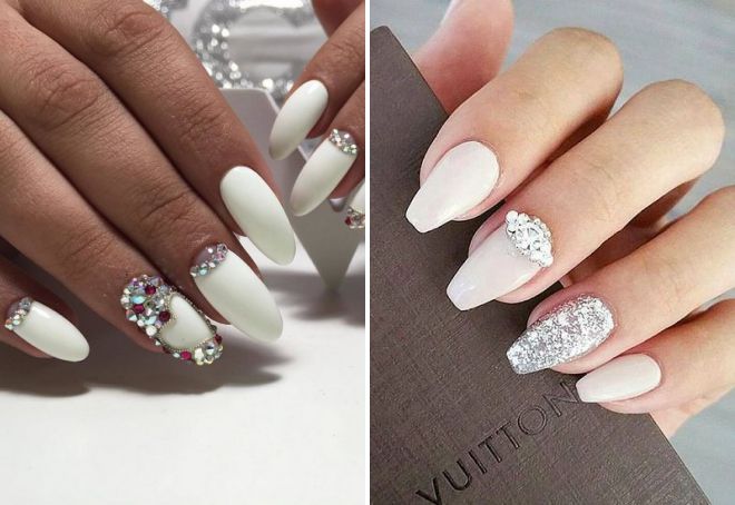 свадебный маникюр 2021 со стразами