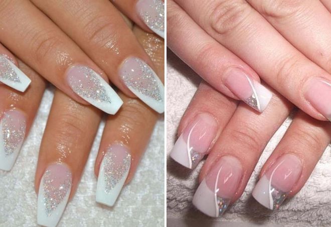 свадебный маникюр френч с блестками